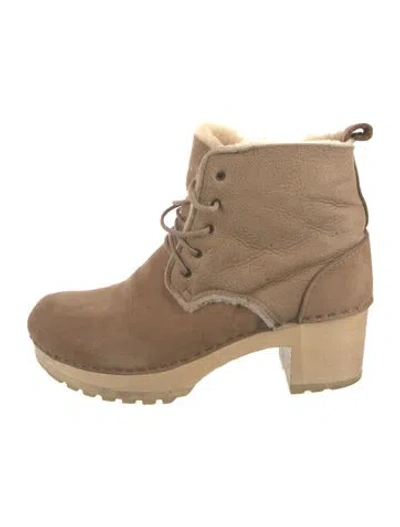 Pre-owned No. 6 Store Suede Fur Trim Lace-up Boots In Brown