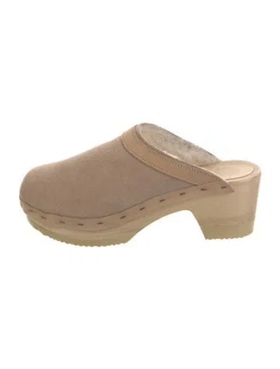 Pre-owned No. 6 Store Suede Fur Trim Mules In Neutral