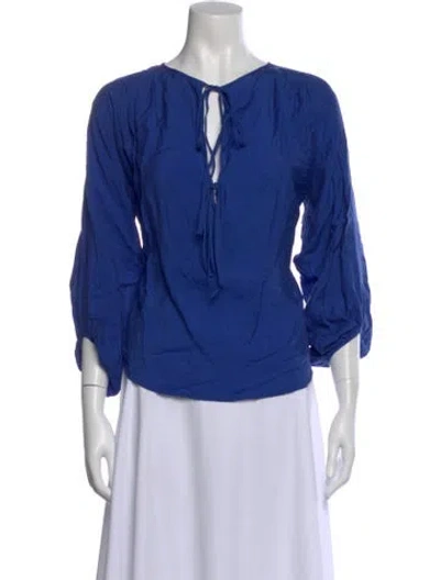 Pre-owned No. 6 Store Tie Neck Three-quarter Sleeve Blouse In Blue