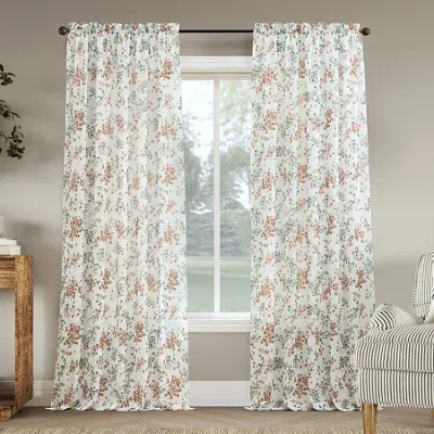 No. 918 Alethea Floral Print Crushed Voile Rod Pocket Light-filtering Single Curtain Panel In White
