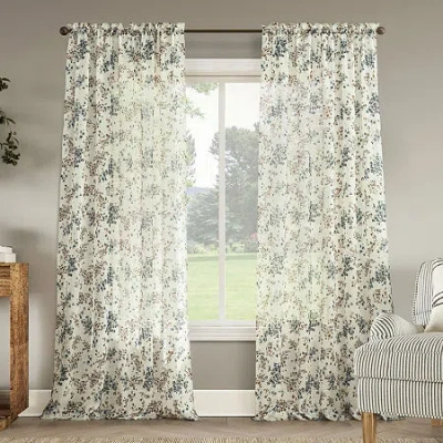 No. 918 Alethea Floral Print Crushed Voile Rod Pocket Light-filtering Single Curtain Panel In Yellow