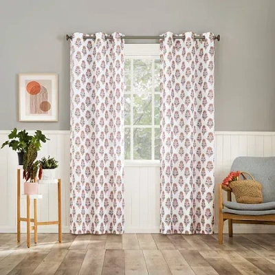 No. 918 Avie Grommet Top Sheer Single Curtain Panel In Orange