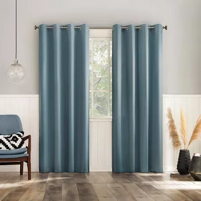 No. 918 Brandon Magnetic Closure Grommet Top Light-filtering Set Of 2 Curtain Panel In Blue