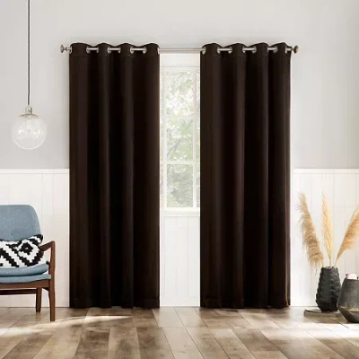 No. 918 Brandon Magnetic Closure Grommet Top Light-filtering Set Of 2 Curtain Panel In Brown