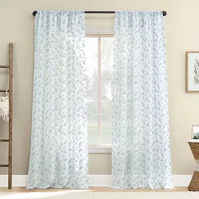 No. 918 Briarwood Delicate Leaf Textured Rod Pocket Light-filtering Single Curtain Panel In Blue