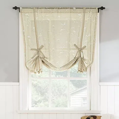 No. 918 Bridget Embroidered Leaf Light-filtering Rod Pocket Single Tie-up Shade In Sand