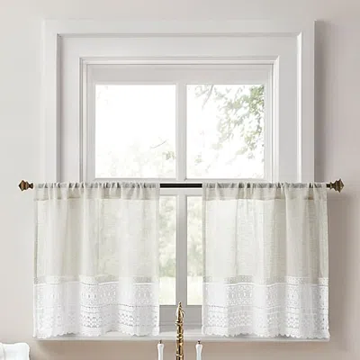 No. 918 Camille Macrame Lace Trim 2-pc. Rod Pocket Window Tier In Beige