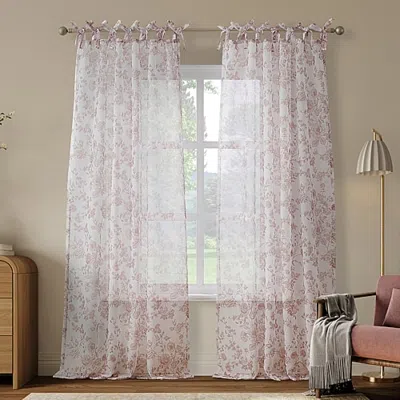 No. 918 Cillian Floral Sheer Tab Top Sheer Set Of 2 Curtain Panel In Pink