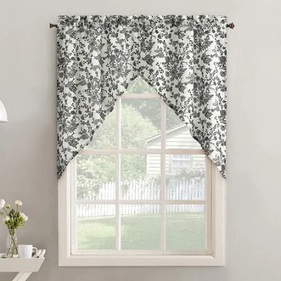 No. 918 Elara Tonal Botanical 2-pc. Rod Pocket Window Tier In Black