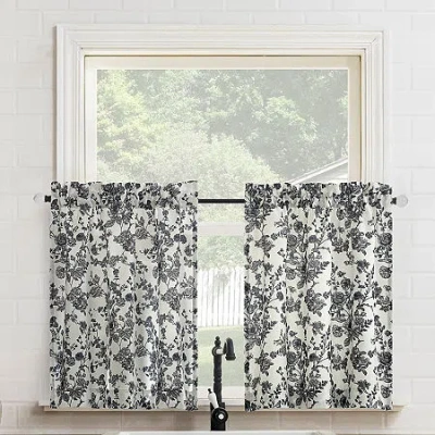 No. 918 Elara Tonal Botanical 2-pc. Rod Pocket Window Tier In Black