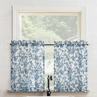 No. 918 Elara Tonal Botanical 2-pc. Rod Pocket Window Tier In Blue