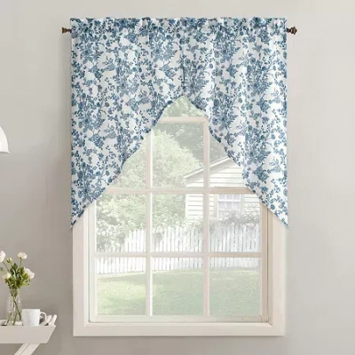 No. 918 Elara Tonal Botanical 2-pc. Rod Pocket Window Tier In Blue