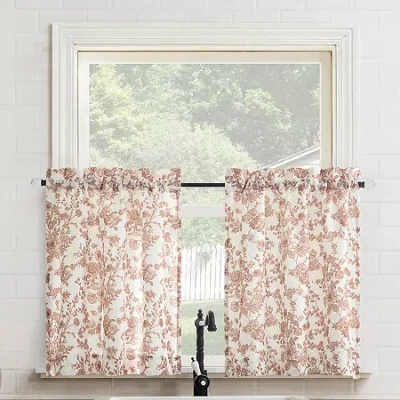 No. 918 Elara Tonal Botanical 2-pc. Rod Pocket Window Tier In Pink