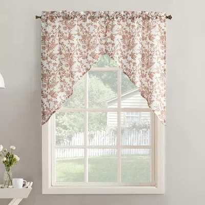 No. 918 Elara Tonal Botanical 2-pc. Rod Pocket Window Tier In Pink