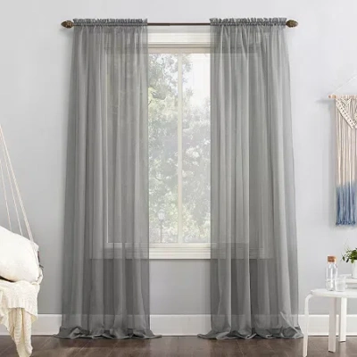 No. 918 Emily Rod Pocket Sheer Single Curtain Panel In Gray