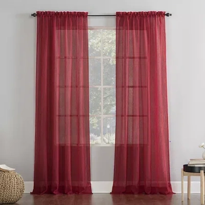 No. 918 Erica Rod Pocket Sheer Single Curtain Panel In Red