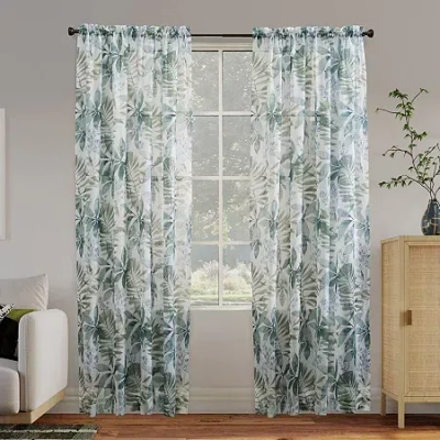 No. 918 Fiona Foliage Print Crushed Voile Rod Pocket Light-filtering Single Curtain Panel In White