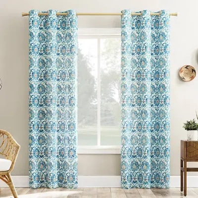 No. 918 Hastings Watercolor Medallion Grommet Top Light-filtering Single Curtain Panel In Blue