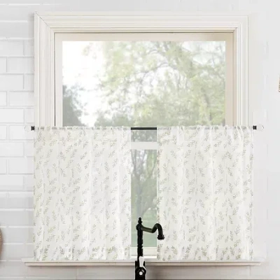 No. 918 Hawthorne Floral Leaf 2-pc. Rod Pocket Window Tier In Sand
