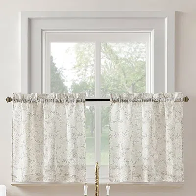 No. 918 Jacqueline Tonal Floral Puff Print 2-pc. Rod Pocket Window Tier In Beige