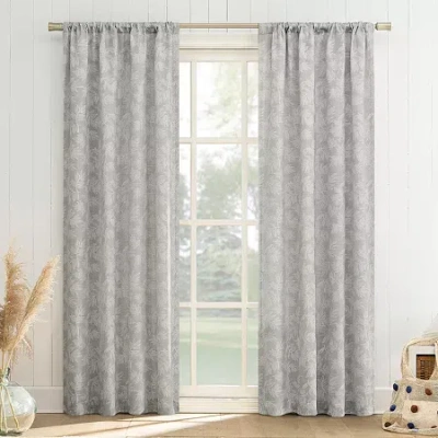 No. 918 Koda Woven Jacquard Leaf Rod Pocket Light-filtering Single Curtain Panel In Gray