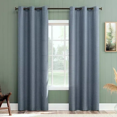 No. 918 Landon Textured Grommet Top Light-filtering Single Curtain Panel In Blue