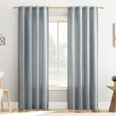 No. 918 Laurel Space Dyed Textured Back Tab Light-filtering Single Curtain Panel In Blue