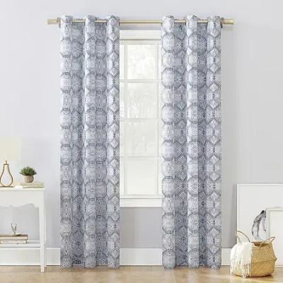 No. 918 Lido Global Inspired Medallion Grommet Top Light-filtering Single Curtain Panel In Blue