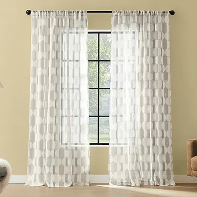 No. 918 Lucas Retro Geometric Rod Pocket Sheer Set Of 2 Curtain Panel In Beige