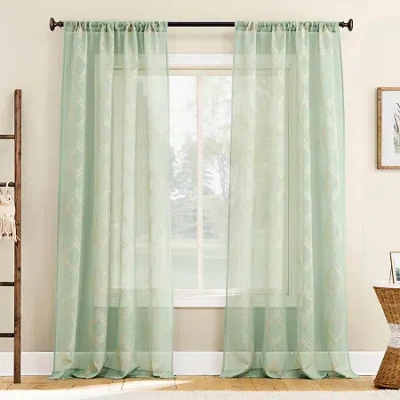 No. 918 Ravenna Medallion Rod Pocket Embroidered Light-filtering Single Curtain Panel In Green