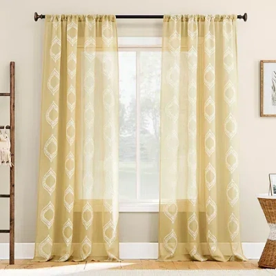 No. 918 Ravenna Medallion Rod Pocket Embroidered Light-filtering Single Curtain Panel In Yellow