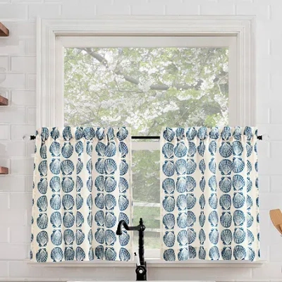 No. 918 Sandbar Tonal Seashell Print 2-pc. Rod Pocket Window Tier In White