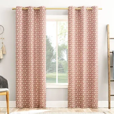 No. 918 Talia Tonal Floral Grommet Top Light-filtering Single Curtain Panel In Orange