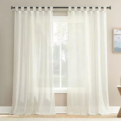 No. 918 Waverly Linen Blend Tab Top Light-filtering Single Curtain Panel In White