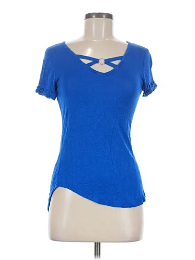 Pre-owned No Boundaries Short Sleeve Top Blue Keyhole Neckline Tops