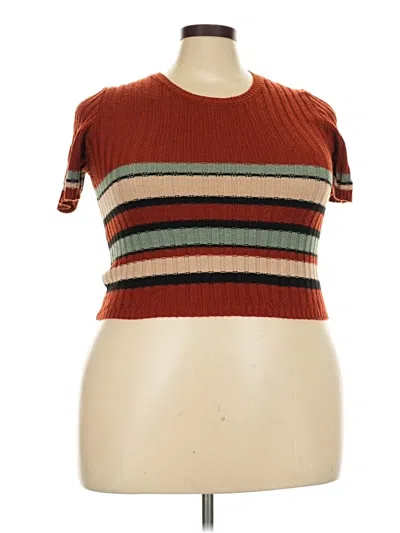 Pre-owned No Boundaries Short Sleeve Top Brown Mock Neckline Tops