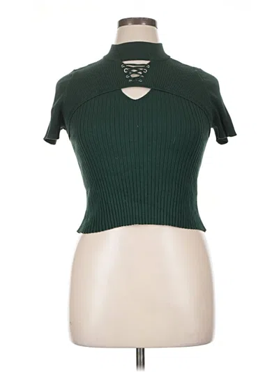 Pre-owned No Boundaries Short Sleeve Top Green Keyhole Neckline Tops