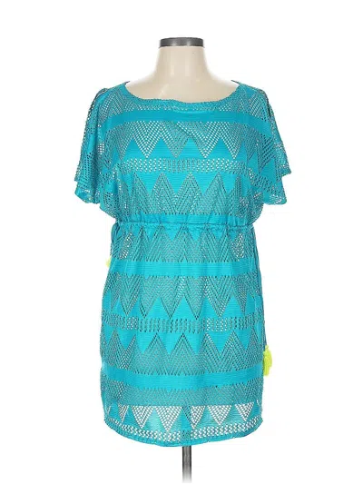 Pre-owned No Boundaries Short Sleeve Top Teal Square Neckline Tops In Blue