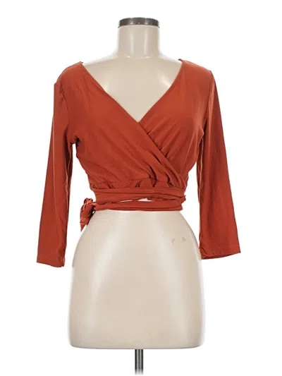 Pre-owned No Comment 3/4 Sleeve Top Orange Plunge Neckline Tops