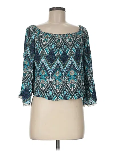Pre-owned No Comment 3/4 Sleeve Top Teal Square Neckline Tops