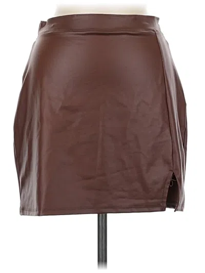 Pre-owned No Comment Faux Leather Skirt In Brown