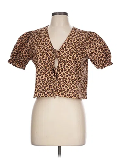 Pre-owned No Comment Short Sleeve Blouse In Brown