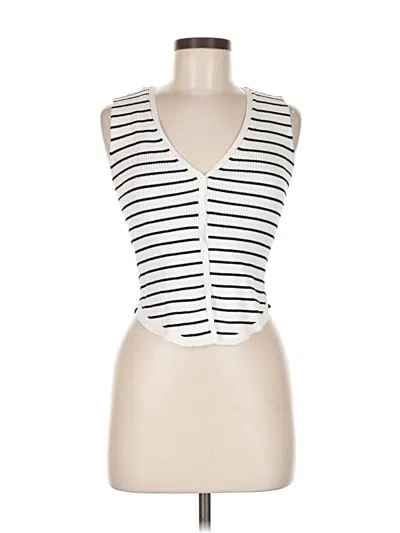 Pre-owned No Comment Sleeveless Top White Plunge Neckline Tops