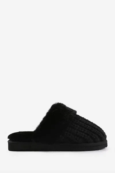 No Doubt Shoes Women's Knitted Snug Faux Fur Slippers In Black