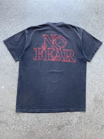 Pre-owned No Fear X Skategang Crazy Vintage 90's No Fear Graphic Tee Faded Skater Baggy In Faded Black