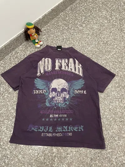 Pre-owned No Fear X Very Rare 90's No Fear Vintage Big Logo Skull Print Crazy T-shirt In Purple
