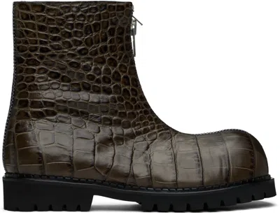 No Idea Khaki Big Foot 2 Zip 2 Layer Boots In Croc Khaki