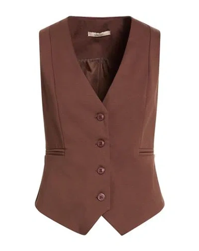 No-nà Woman Tailored Vest Chocolate Brown Size M Cotton, Polyamide, Elastane