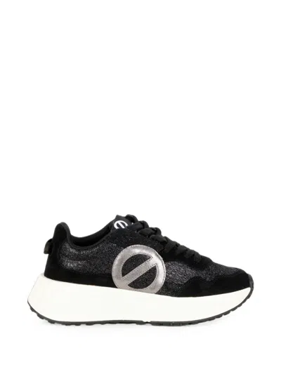 No Name Carter Glitter-detail Logo-patch Sneakers In Black