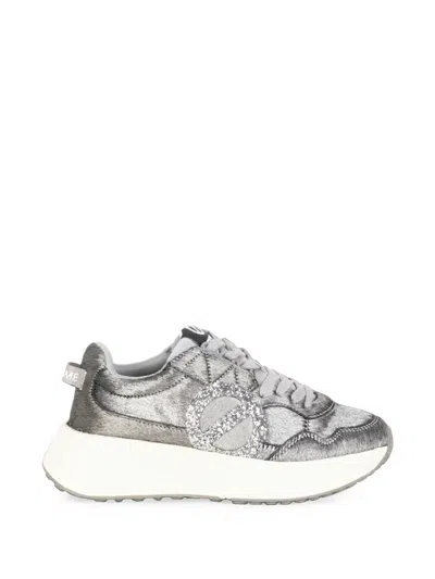 No Name Carter Glitter-logo Metallic Sneakers In Silver